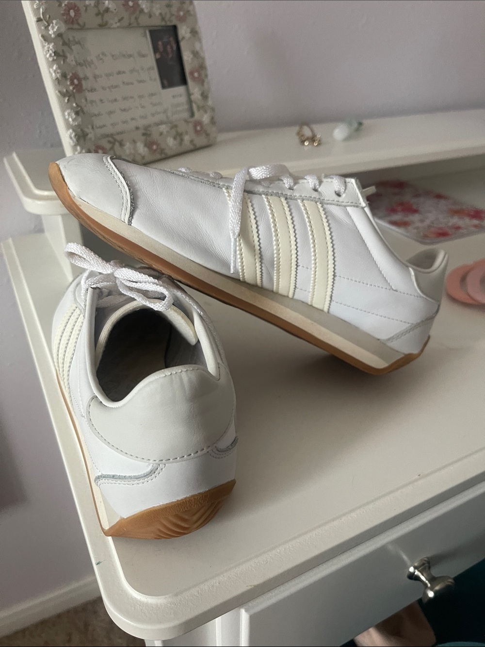 adidas White Leather Sneakers with Gum Sole